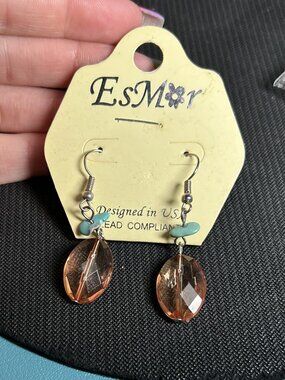 EsMar Vintage Dangle Earrings Peach Faceted Glass Turquoise Bead NWT